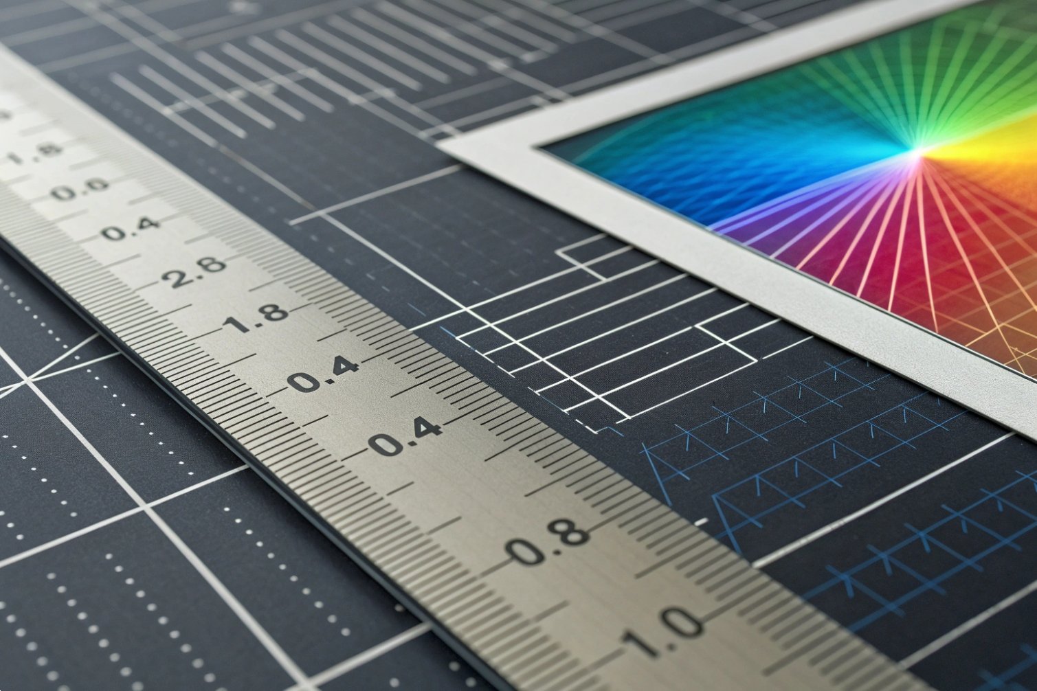 Precision layout with color spectrum illustration, revealing detailed design concepts.