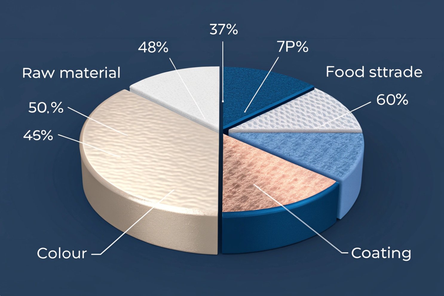 Cost breakdown Pie chart of production costs.