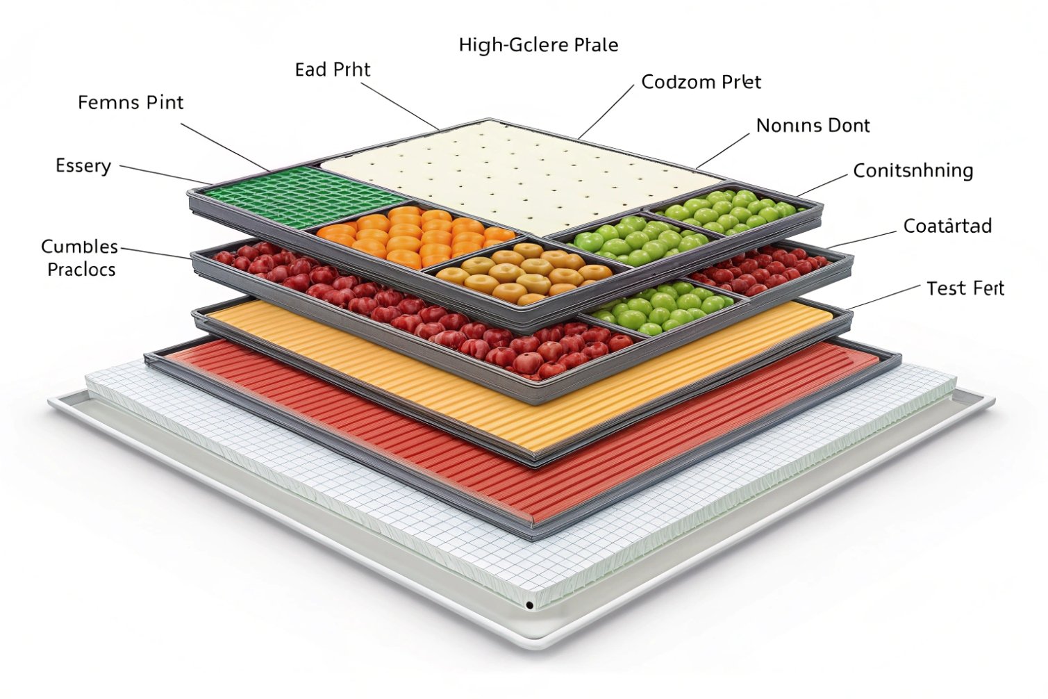 Food layers Diagram labeled fruits and vegetable stack.