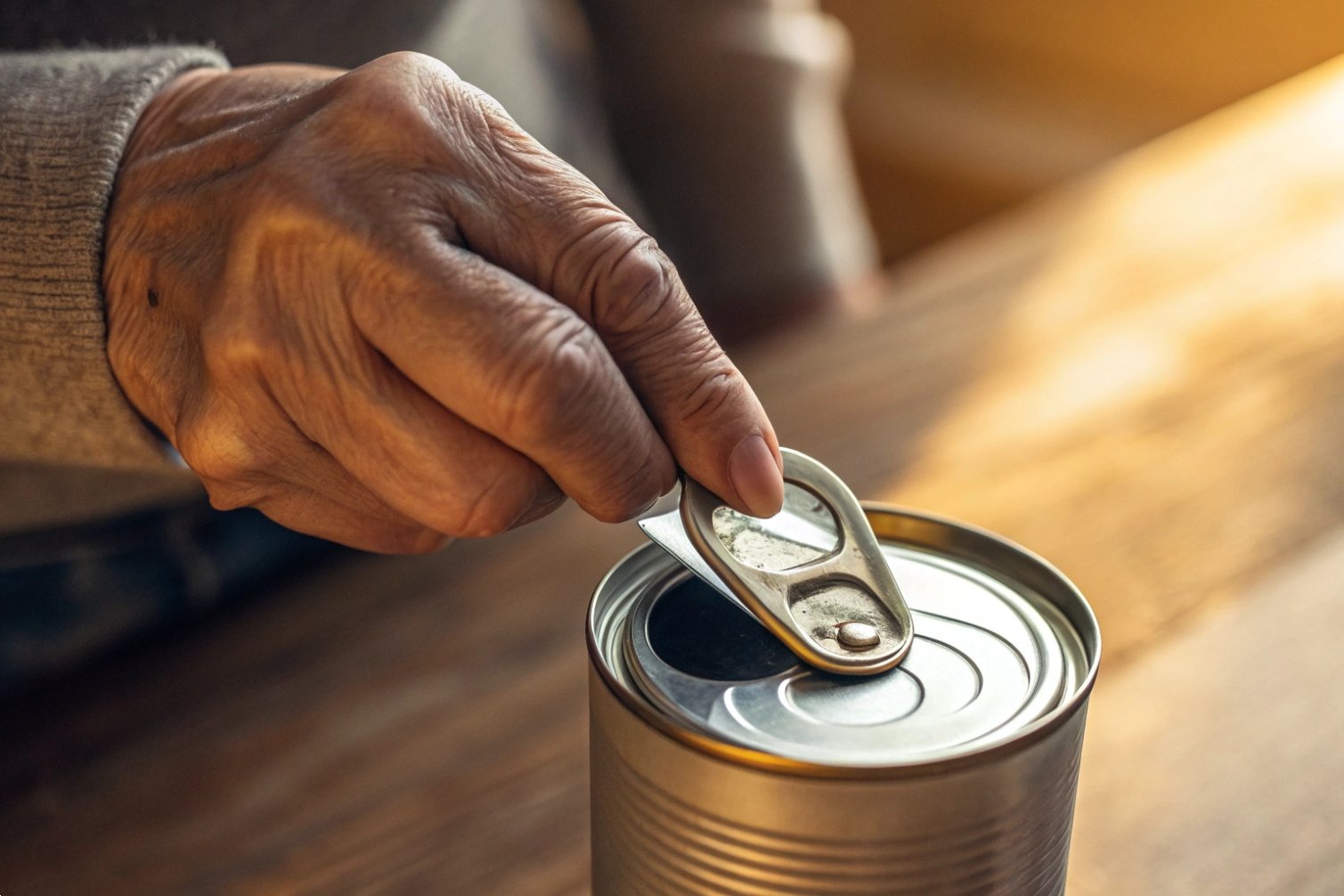 Can Opening Opening a canned food with pull-tab.