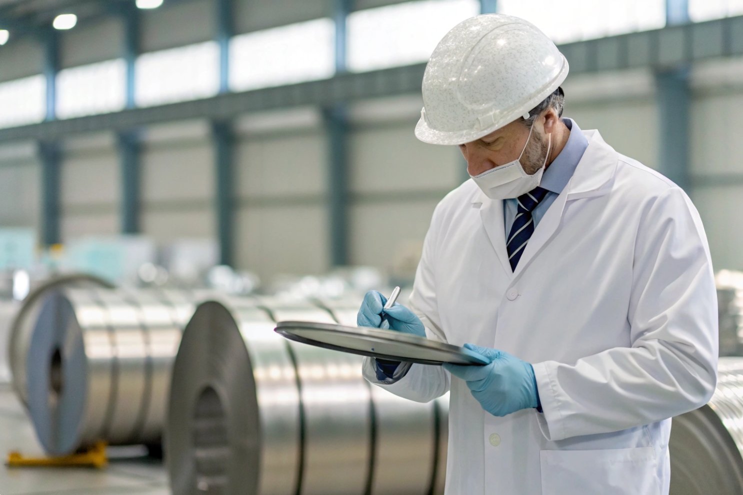 Industrial Warehouse Distribution Spacious modern industrial warehouse interior with forklifts and organized pallet storage for distribution.