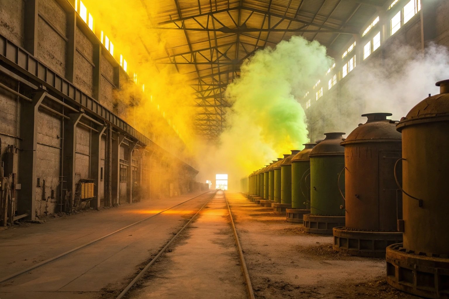 Withstanding Extreme Corrosive Environments - Cinematic digital painting of Easy Open Ends resisting acid, salt spray & sulfur