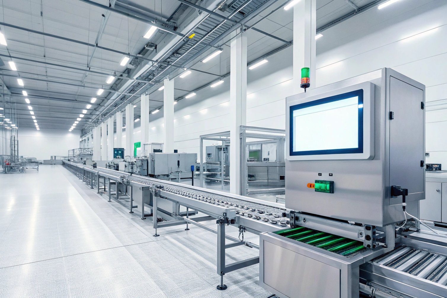 Factory automation Automated production line in a modern factory setting.