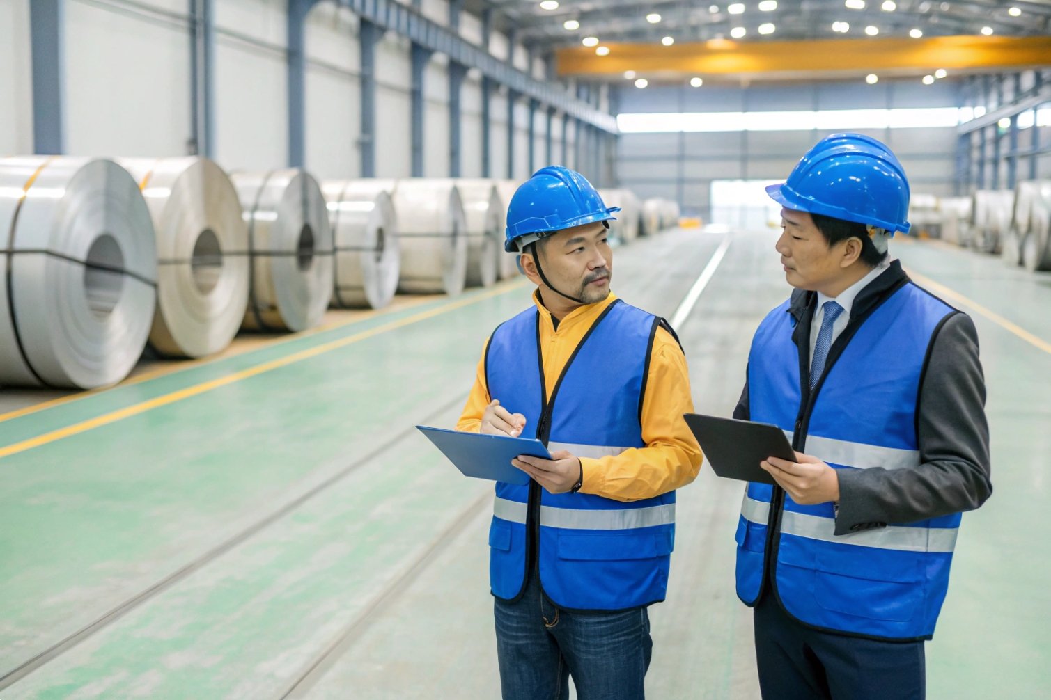 Inventory audit Employees conducting warehouse inventory check.