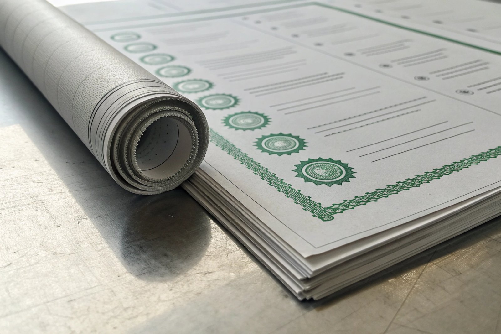 Certificate Approval Stack of rolled certificates indicating approval and authenticity