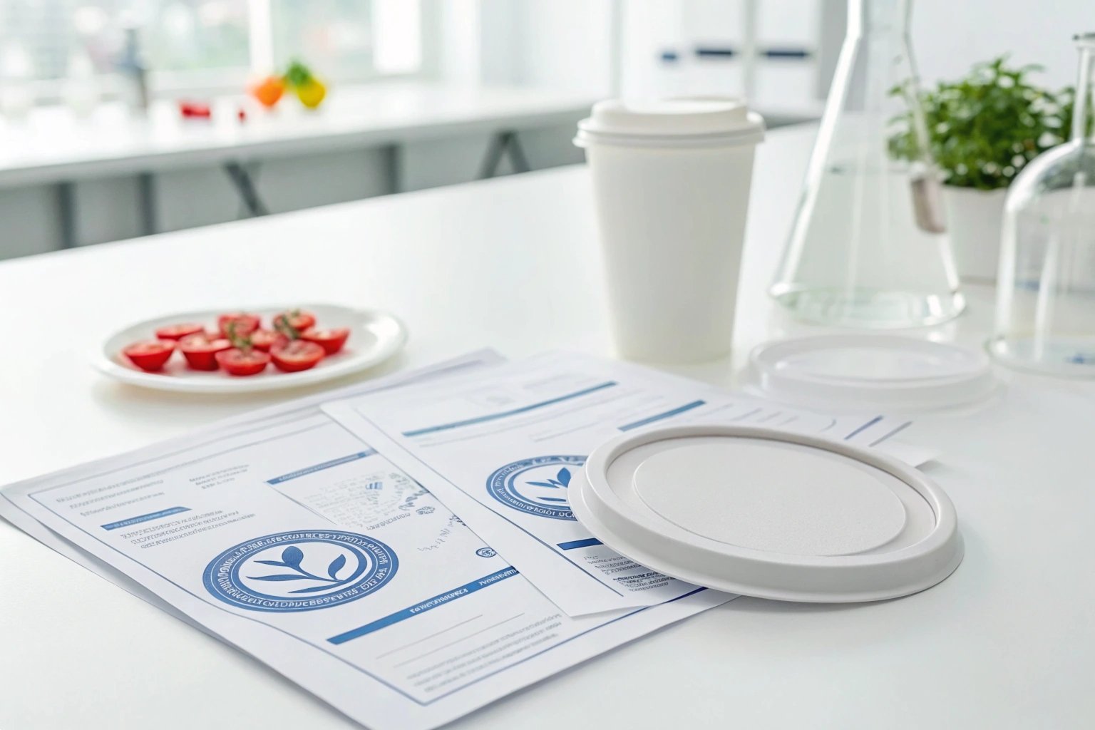 Food Safety Compliance - Professional studio shot of Easy Open End with FDA, EU & ASTM food safety certifications